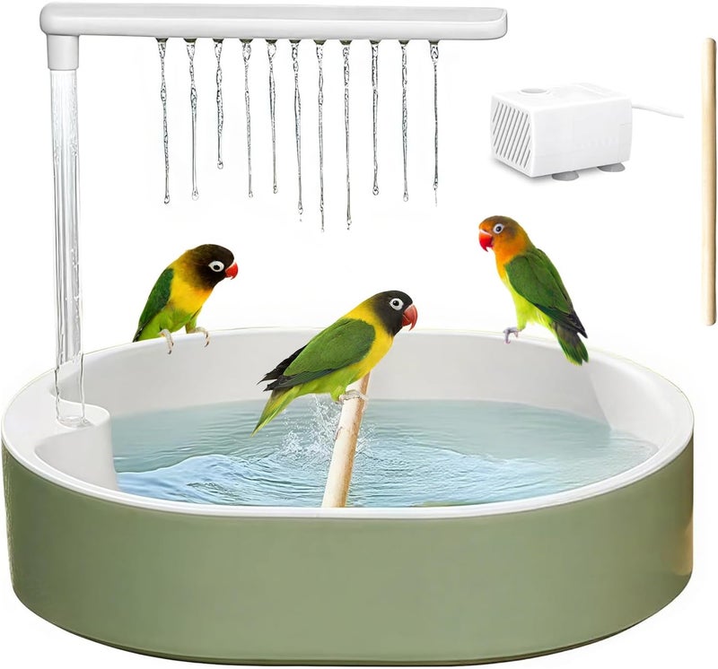 DINTSTYLE Parrot Bathtub, Large Bird Shower Fountain, Automatic Bird Bath, Parrot Bath Shower, Automatic Bathtub with Circulating Faucet, Indoor Fountain with USB Pump, Green X - Image 1